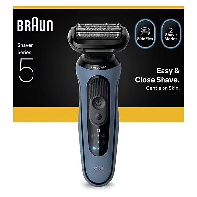 Image of Braun Series 5 Electric Shaver, Up to 50 min, Cordless, Wet &amp; Dry Razor for Men, 100% Waterproof, 52 A1000S, Azure