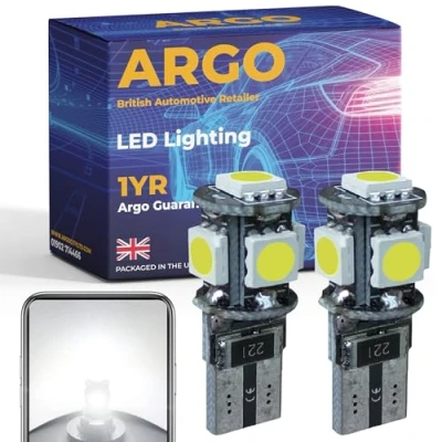 Image of Argo T10 501 Led Bulbs 5 Smd Xenon White Car Light Interior Upgrade Number Plate Map Dome Courtesy Van Capless Wedge 194 168 W5w Bulb Side 12v