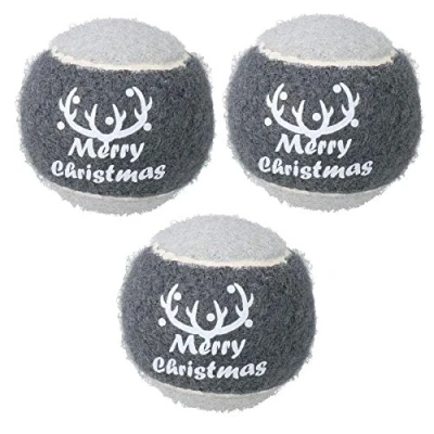 Image of AB Tools Rosewood 3PK Dog Festive Grey &#039;Merry Christmas&#039; Tennis Ball in Gift Box 6CM