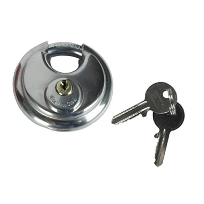 Image of 2pc Round Discus Padlock 2 Keys 70mm Disc Heavy Duty Outdoor Stainless Steel Shackle Security Lock