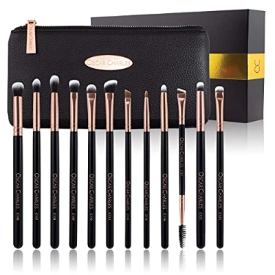 Image of Oscar Charles Eye Makeup Brushes Set, 12 Make up Professional Including Luxury Cosmetic Bag Rose Gold