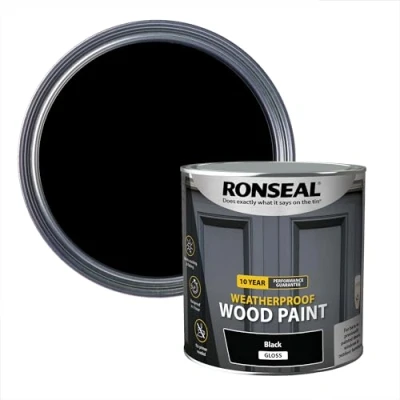 Image of RONSEAL 10 Year Weatherproof 2 in 1 Wood Paint Black Gloss 2.5 Litre