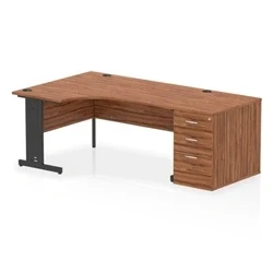 Image of Impulse 1600 LH Crescent Desk Cable Managed Walnut/Black 800 DH Ped