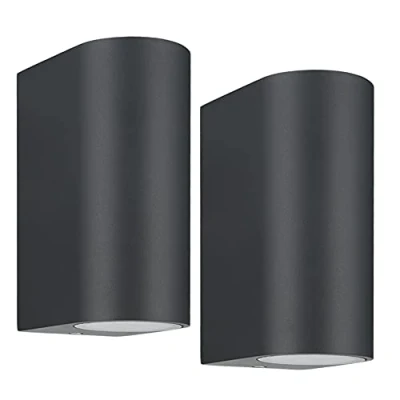 Image of LASIDE Outdoor Wall Lights Pack of 2, Anthracite Grey GU10 Up Down Outside Electric, IP44 Waterproof Aluminium Garden Mains Powered for Patio, Terrace, Balcony, Porch, Garage