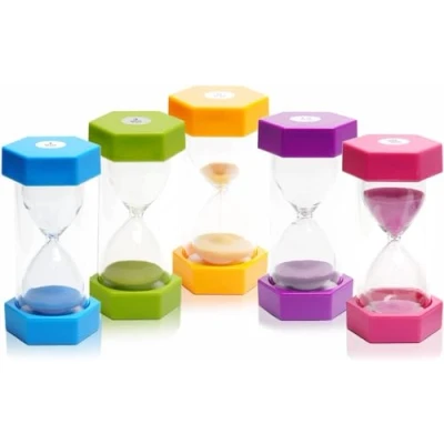 Image of 5 PCS Hourglass Kids Timer Set Colorful Sand Clock Kitchen Time Management Includes 1 Minute, 3, 5, 10, and 30 Minutes