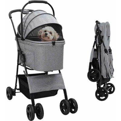 Image of Folding Pet Stroller Grey 81 x 47 99 cm Oxford fabric Vidaxl
