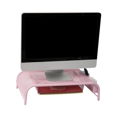 Image of Mind Reader Network Collection, Monitor Stand, 33lb. Capacity, 3 Compartment Storage, 1 Paper Tray and 2 Side Storage Compartments, Desktop Organizer, Metal Mesh, 20&quot; L x 11.5&quot; W 5.5&quot; H, Pink