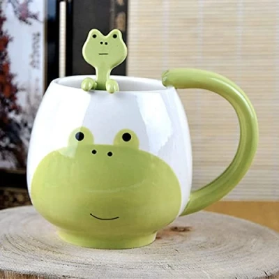Image of Arawat Funny Frog Mug Cute Coffee Teacup Ceramic with Spoon &amp; Coaster 420ml Tea Birthday Gift for Women Men Boyfriend Girls