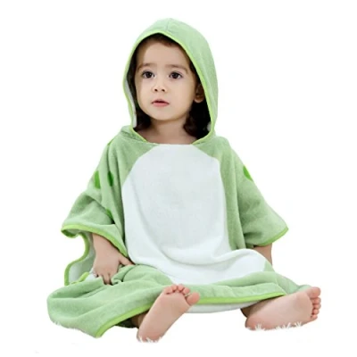 Image of COOKY.D Hooded Baby Poncho Bath Towel 100% Cotton Bathrobe for Boys Girls Kids, 70x70 cm, 0 6 Years Old, Green