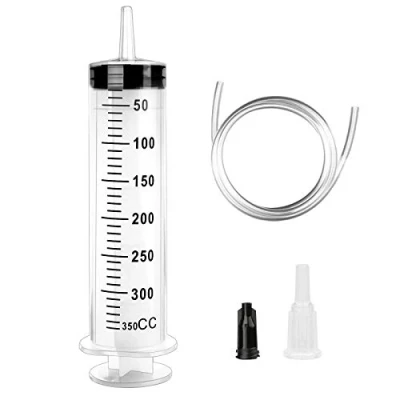 Image of Large Syringe, 300ml/350ml/500ml Reusable Liquid Syringe with Catheter Capacity Plastic for Laboratory, Industry, Garden, Pet Feeding (350 ML)