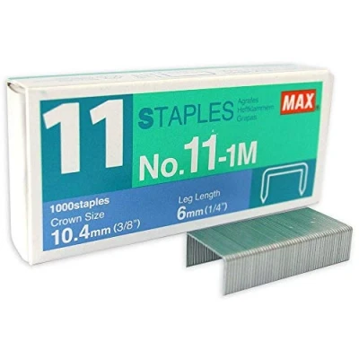 Image of MAX USA CORP. No. 11 1M Staples (10 Boxes, 10,000 staples, 0.38 pounds, Binding Paper Sheets)
