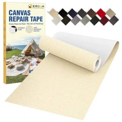 Image of Canvas Repair Tape, 8 x 160 cm Waterproof Fabric Tape for Furniture, Self Adhesive Patches Boat Covers, Sofas, Tents, Louge Chairs, Canopy, Awning Beige