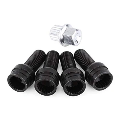 Image of CHICIRIS Wheel Bolt &amp; Nut, 4+1 M14*1.5MM Black Steel Lock Lug Nut Set with Key