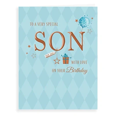 Image of Piccadilly Greetings Avant Garde Studios Classic Birthday Card Son 8 x 6 inches, bluewhitebrown