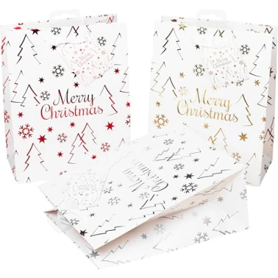 Image of Heku 24 Merry Bags High Gloss Finish, Paper, White X mas, Geschenktaschen 23x18x10cm