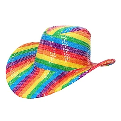 Image of Boland 44635 Rainbow Cowboy Hat Pride, Progress, LGBTQ Headwear, Costume Accessory for CSD, Carnival and Theme Party