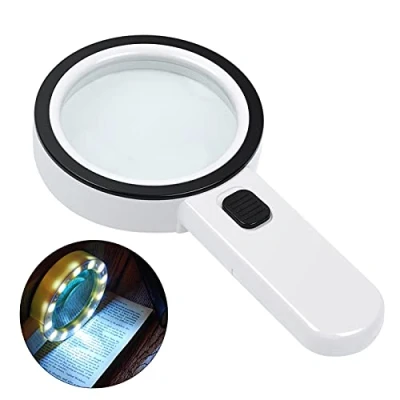 Image of Magnifying Glass with Light, 30X Handheld Large 12 LED Illuminated Lighted Magnifier for Macular Degeneration, Seniors Reading, Soldering, Inspection, Coins, Jewelry, Exploring