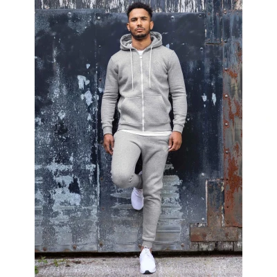 Image of 989Zé ENZO Mens Full TRACKSUIT Set Long Sleeve Zip Up Hoodie Jacket Sweatshirt and Casual Fleece Sweatpants Joggers HD577 + JG579 GREY XXL