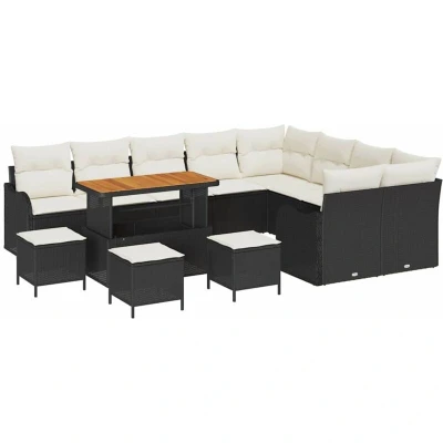 Image of vidaXL 13 Piece Garden Sofa Set with Cushions Black Poly Rattan Acacia