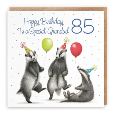 Image of Hunts England 85th Grandad Badgers Birthday Card Milo&#039;s Gallery Age 85 Wildlife Funny For Year Old Animal Fan Eighty Five