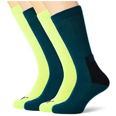 Image of PUMA Men&#039;s Logo Block Crew Sock 4P, Varsity Green/Lime Combo, 39/42