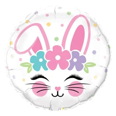 Image of Qualatex 98337 Bunny Face 18&quot; Round Shaped Foil Balloon