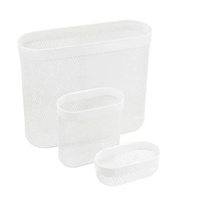 Image of Ikea SKADIS Mesh Storage Baskets (Fits Peg Board), White, Steel, 505.177.60 Pack of 3, 24x21x9cm