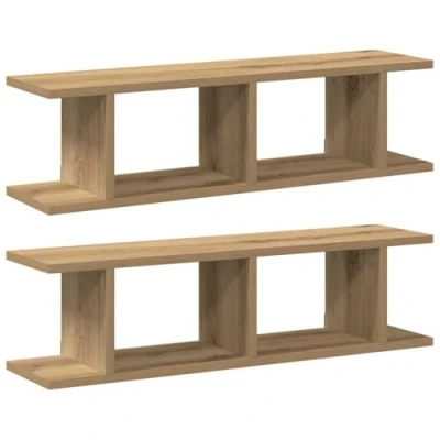 Image of vidaXL Wall Shelves 2 Pieces Artisan 75 x 18 20 cm in Particleboard, Shelf, Shelf