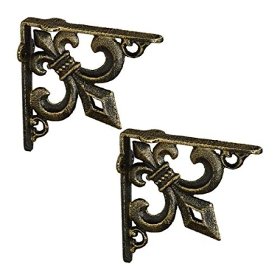 Image of Relaxdays 2x Shelf Brackets, Cast Iron, Rack Support, Vintage Look, HWD: 14.5 x 3.5 cm, Angle for Shelves, Bronze
