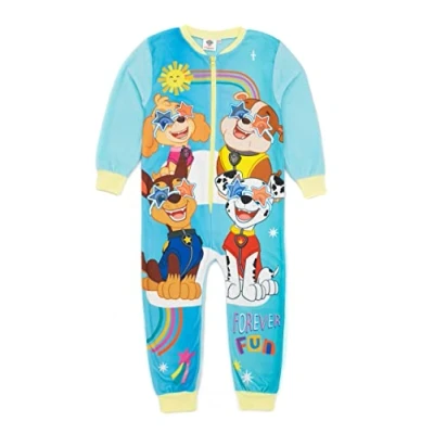 Image of Paw Patrol Girls Blue Onesie All In One Fleece Loungewear Chase Skye Rubble Marshall Kids Pyjama PJs Sleepsuit Nightwear Cosy Gift Merchandise 4 5 Years