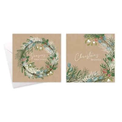Image of Tallon Festive Wonderland Square Xmas Christmas Cards, Box of 10, Assorted Designs (XCA0210 Kraft Foliage)