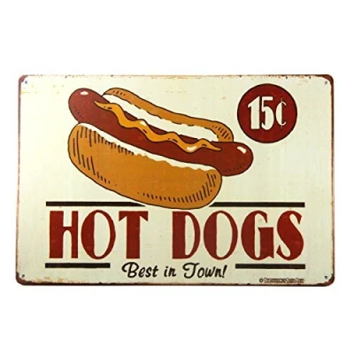 Image of HOT DOGS AMERICAN DINER Metal Retro Aluminium Tin Sign KITCHEN CAFE PUB 8x12 Inches