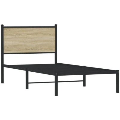 Image of vidaXL Metal Bed Frame without Mattress Sonoma Oak 90x190 cm Single