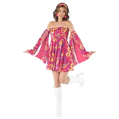 Image of Fun Shack 70s Fancy Dress Women, Hippy for Womens Hippie Costume, Gogo Girl Costume Women X Large