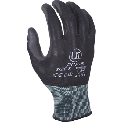 Image of UCI PU Palm Coated Precision Work Gloves Multi Purpose Hand Protection (7/Small, Black)