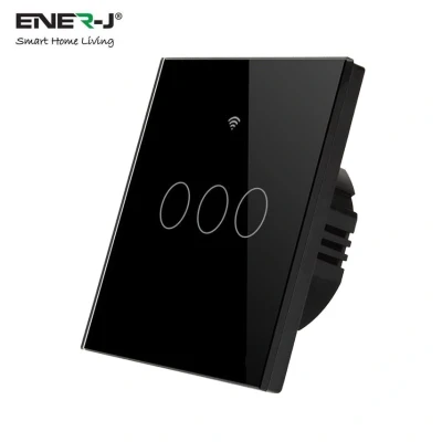 Image of Enerj 3 Gang Smart Light Switch, Wi Fi Wall Wireless, Black Tempered Glass Touch Screen Switch Compatible with Alexa &amp; Google Home, Control Your Fixtures Remotely from anywhere (NO NEUTRAL NEEDED)