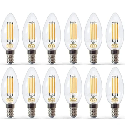 Image of ECO 40W Dimmable Energy Saving Candle Light Bulb, Low Power 4W Vintage Style LED Filaments, 400 Lumen, Clear Glass, Warm White (2700K), E14 Small Screw Fitting SES, 25000Hrs Lifetime. (12xPACK)