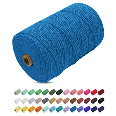 Image of Uiopa Macrame Cord 3mm x 200m, Thick Rope Yarn Soft Natural Cotton Cord, Coloured 4 Ply String for DIY Craft, Plant Hangers, Wall Hanging, Christmas Decorations (Lake Blue)