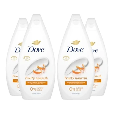 Image of Dove Fruity Nourish Body Wash 0% Sulfate SLES for Women Made with Naturally Derived Cleansers and Plant Based Moisturiseres Gently Cleanses Softer Smoother Skin, 450ml Pack of 3