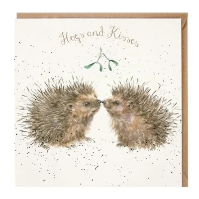 Image of Wrendale Designs by Hannah Dale Hogs And Kisses Gold Foiled Christmas Card Single