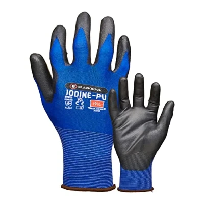 Image of Blackrock Iodine PU Ultra Lightweight Touchscreen Compatible Safety Work Gloves Mens Womens, Abrasion Resistant Thin Coating, Stretch Fit Nylon, Ideal For Component Handling Size Medium