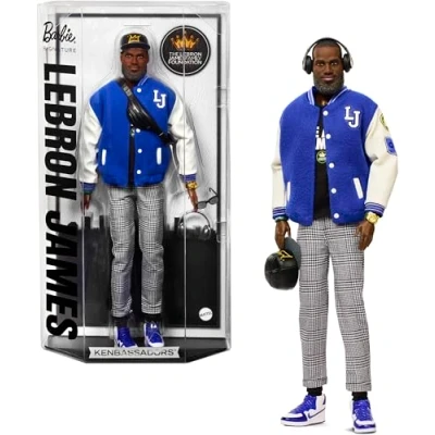 Image of Barbie Signature LeBron James Kenbassadors Doll Collectible with Varsity Bomber Jacket Outfit &amp; Accessories Including Headphones, Sunglasses, More, HRM33