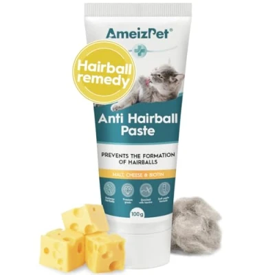 Image of Ameizpet Hairball Remedy for Cats, Treatment Long &amp; Short Fur Cats with Taurine Cheese, Anti Malt Paste Pet Fur, 100g (3.52 Oz)