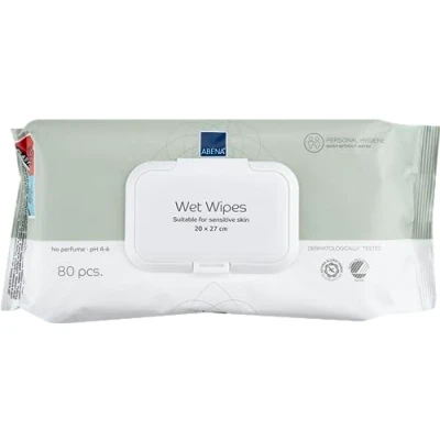 Image of Abena Wet Wipes Pack of 80 Disposable Fragrance and Colourant Free Dermatologically Tested Heavy Duty Incontinence Products