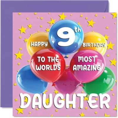 Image of 9th Daughter Birthday Card World&#039;s Most Amazing Happy for from Mum Dad, 145mm x Age 9 Nine Greeting Cards