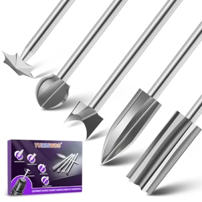 Image of Wood Carving Bits Compatible with Dremel, 5 Different Woodworking Bits, Tools 1/8 Shank Suitable for DIY Carving, Drilling Hole, Grinding, Drawing Lines, Circles
