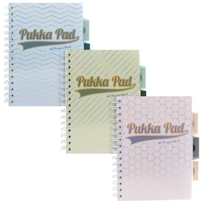 Image of Pukka Pad Haze A5 Project Book Pack of 3 Wirebound Notebooks with 5 Repositionable Dividers Storage Pockets and Tabs for Organisation Personalisation 200 Pages, 100 Sheets 80GSM Paper