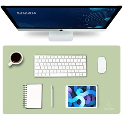 Image of K KNODEL Leather Desk Mat, Office Pad, Small Mouse Keyboard Computer and Laptop Mat for Desk, Protecor Desktop Writing, Blotter Cover (60x35cm, Light Green)