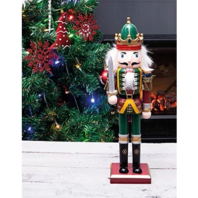 Image of St Helens Home &amp; Garden Nutcracker with Sword Christmas Decoration 30cm Height Wonderfully Festive Vibrant Colour Detail