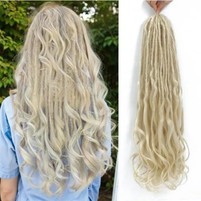 Image of DT CHERYL Loose Wave Dreadlocks 24 Inch 10 Strands Double Ended Dreadlock Extensions With French Curly Ends, 0.6CM Thin Synthetic DE for Women (613#, Strands)